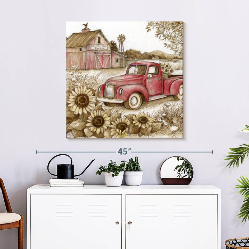 Camion Mehar rétro tournesols sépia, H 30 po x l 30 po