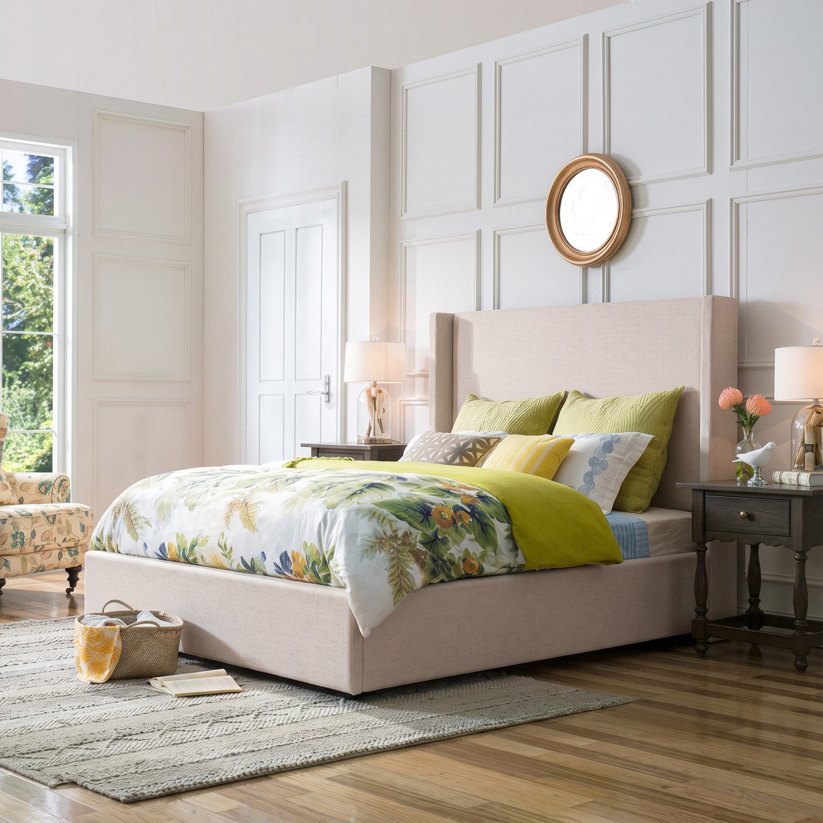 Wingback Bed, Beige