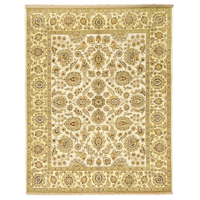 Tapis ivoire et doré de haute qualité noué à la main
