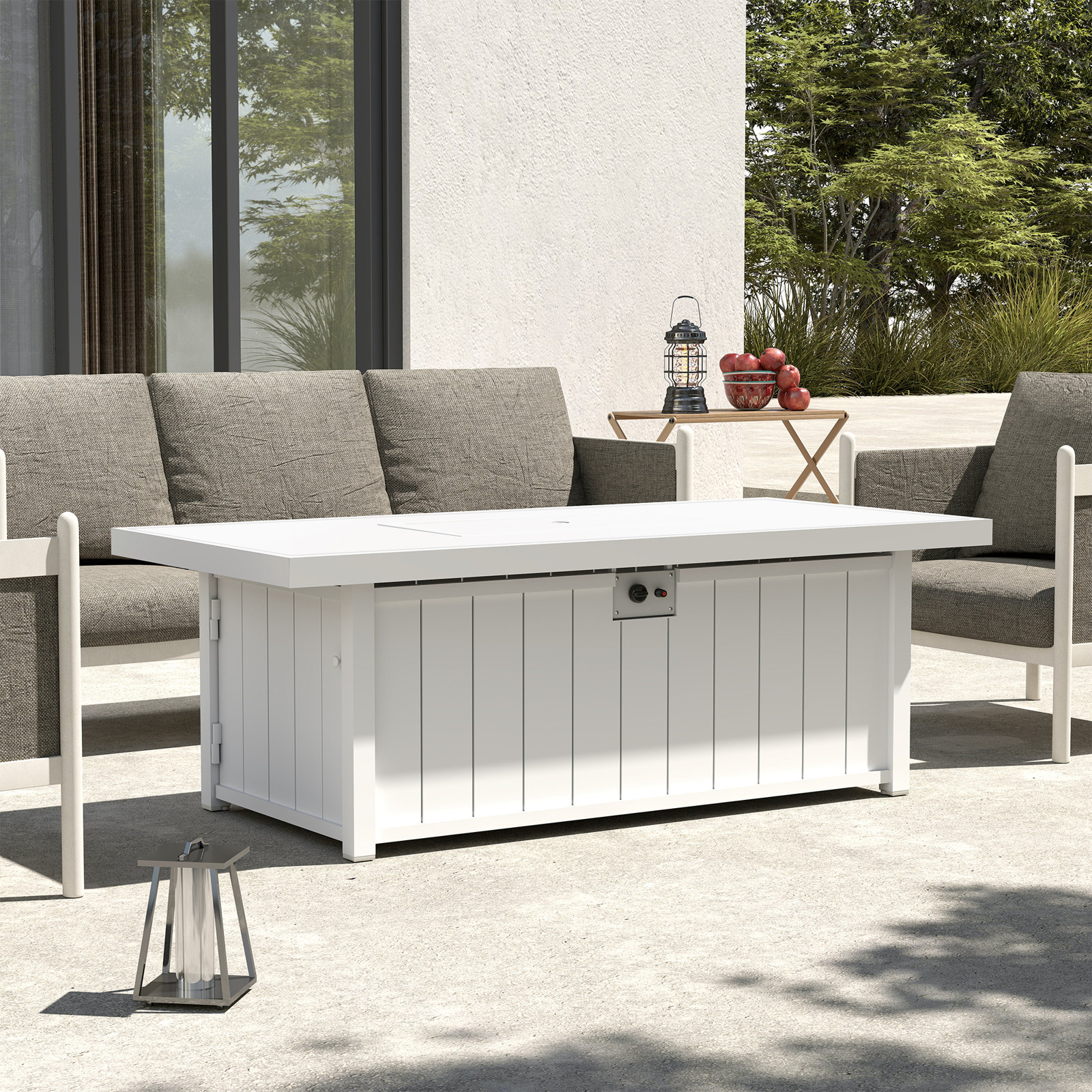 50,000 BTU Black Aluminum 72” Patio Fire Pit Table, White