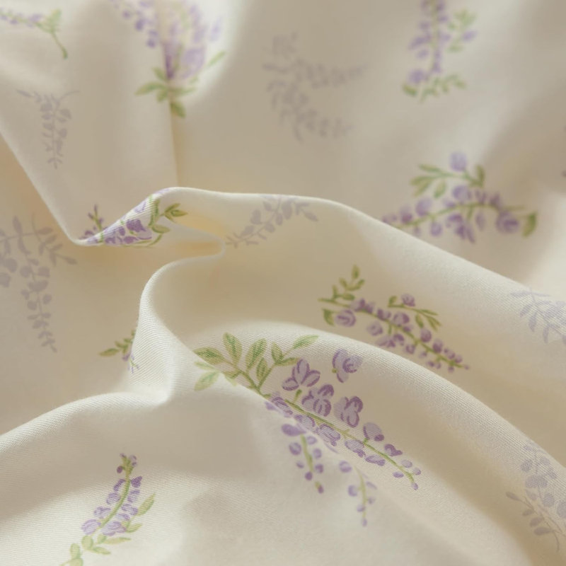 Ensemble de housse de couette à imprimé floral en pur coton, Floral mauve, Housse de couette pour grand lit + 2 taies d'oreil