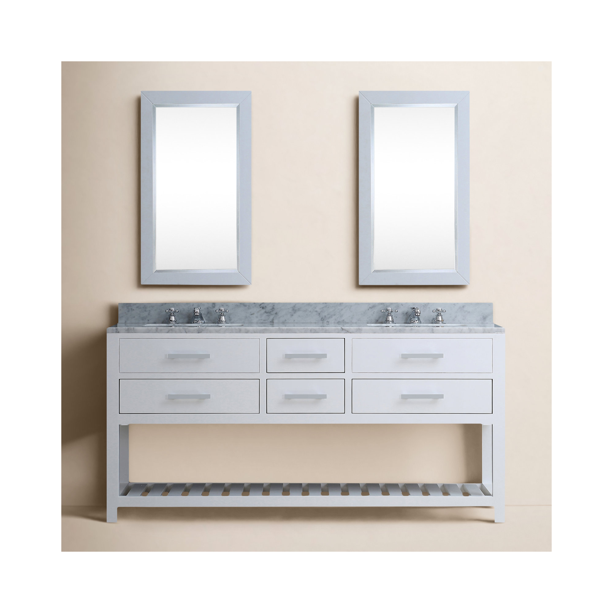Parmer 60" Carrara White Marble Countertop Bath Vanity with Mirror, 34" H x 60" W x 21.5"D, Pure White