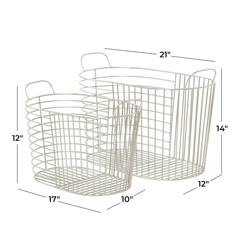 Ensemble de paniers en métal 2 pièces Abbie, Argent, H 14,15 po x l 21,4 po x P 12,15 po