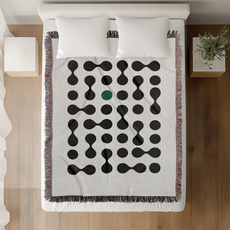 Jeté en mélange de coton à pois Lissa, L 70 po x l 50 po, Vert / noir / blanc cassé