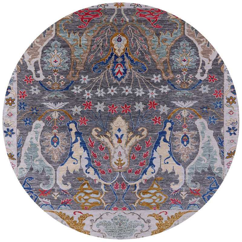 Tapis oriental gris / bleu, Rond 6 pi