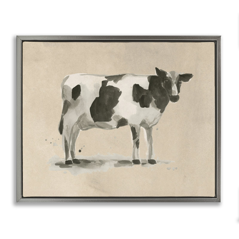 "Vache traditionnelle sur toile encadrée flottante" par June Erica Vess, Cadre flottant gris lustré, H 25 po x l 31 po