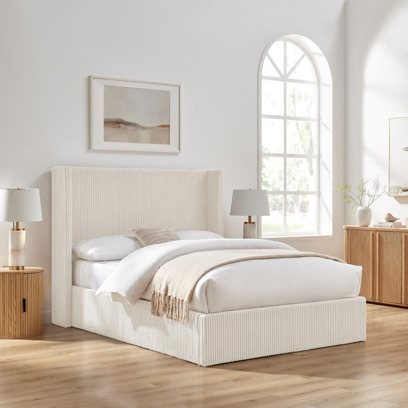 Upholstered Ottoman Storage Bed, Cream, Double (4'6)
