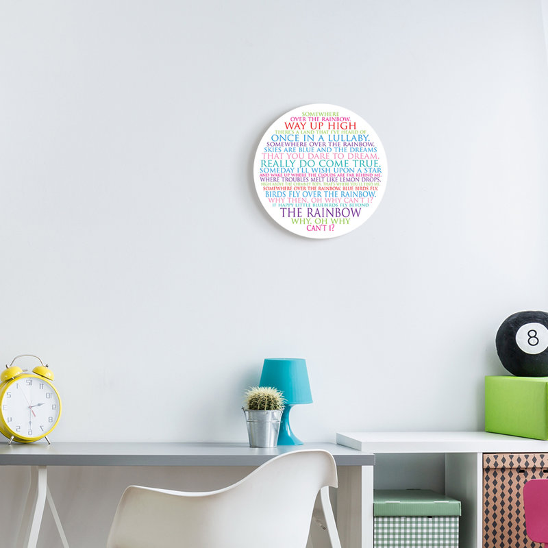 Plaque murale circulaire typographique «Somewhere Over The Rainbow», 12 po de diamètre