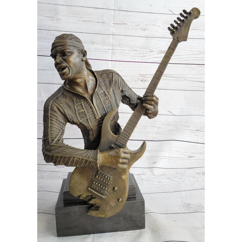 Bronze Guitarist Musician Statue with Marble Base