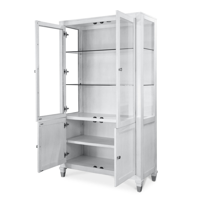 Point Breeze - Curio avec métal et éclairage tactile - Blanc frais avec finition glacis gris doux