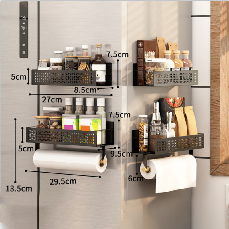 4 pièces (2 grandes + 2 petites) tablettes magnétiques pour le côté du réfrigérateur, tablette magnétique avec porte-serviettes en papier