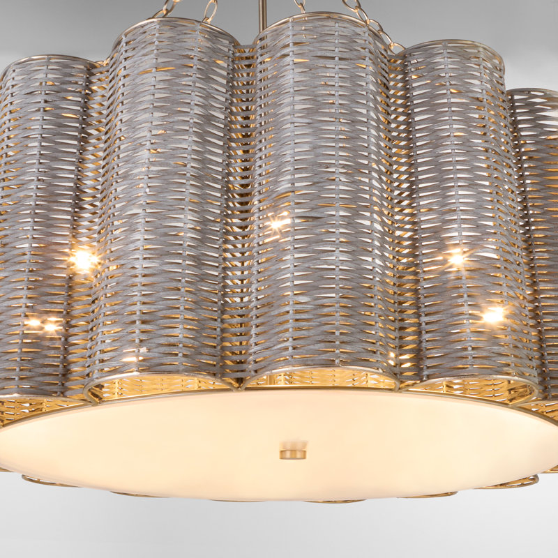 Boracay 6 - Light Rattan Dimmable Drum Chandelier, Brushed Nickel, Gray