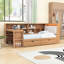Lit de jour en bois 2 tiroirs avec bureau, tablettes, bibliothèque et lumière RVB-7268316-254464899