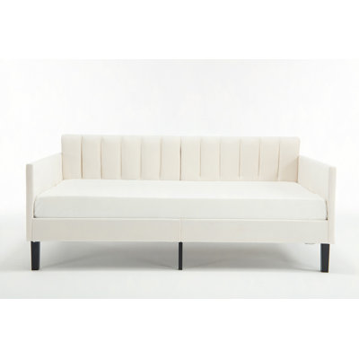 Elena Velvet Upholstered Daybed, Ribbed Tufted Backrest, Daybed in Lavish Modern Design, Richly Hued Foam Comfort