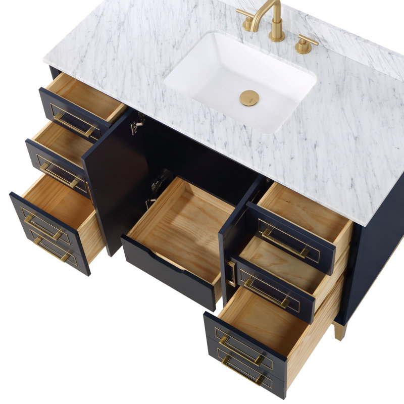 Ensemble de meuble-lavabo simple 48 po Gracie, Marbre de Carrare, Bleu pacifique