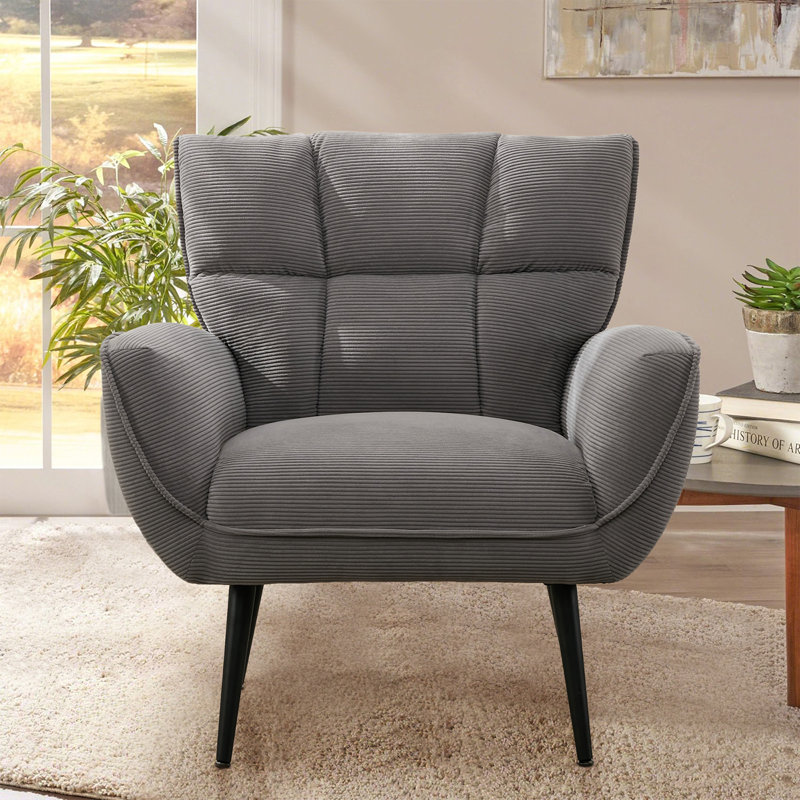 Fauteuil d'appoint rembourré en velours côtelé Jahriel, Velours côtelé gris