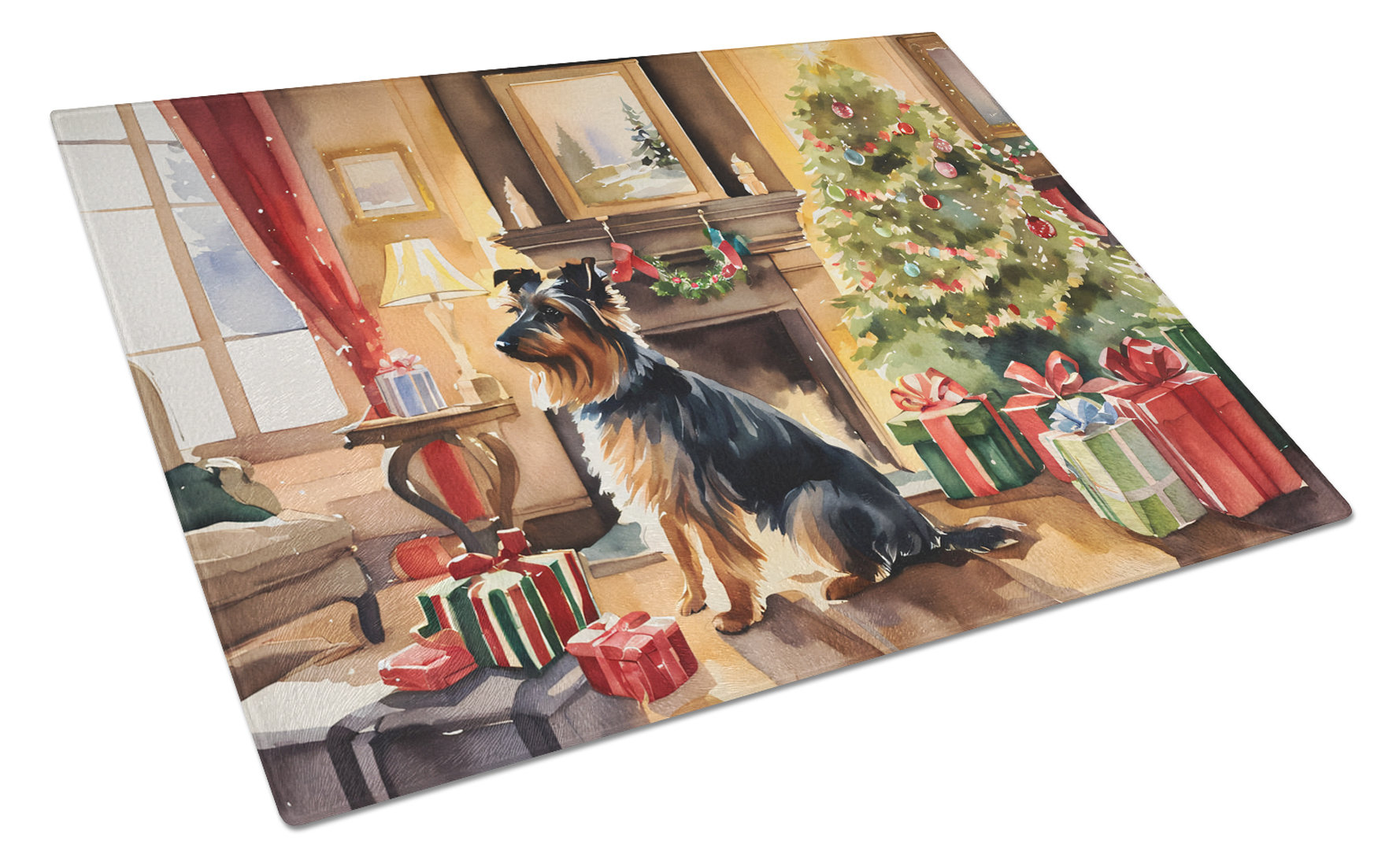 Caroline's Treasures Australian Terrier Cozy Christmas Glass Cutting ...