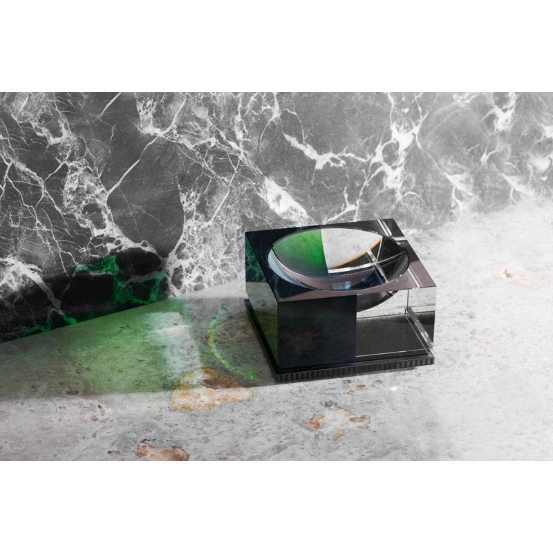Denver Handmade Crystal Decorative Bowl, 3.93" H x 7.08" W x 7.08" D, Clear/Black/Green