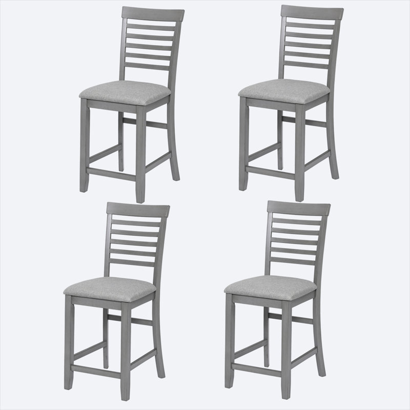 Ensemble de 4 chaises d'appoint rembourrées, tissu gris ardoise, structure en bois d'hévéa, hauteur de 40 po, pour la cuisine ou la salle à manger