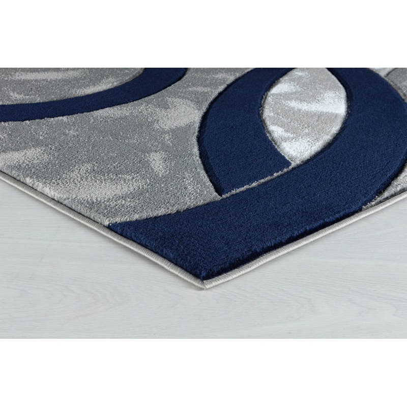 George Oliver Modern 4x6 Navy Circle Area Rug, Soft Hand-Carved Carpet for Indoor Living, Rectangle 4' x 6'