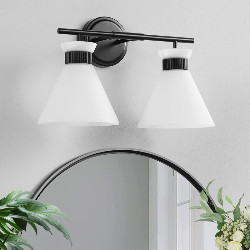 Luminaire de meuble-lavabo 2 lumières avec abat-jour en verre givré Kaylisa, Noir mat