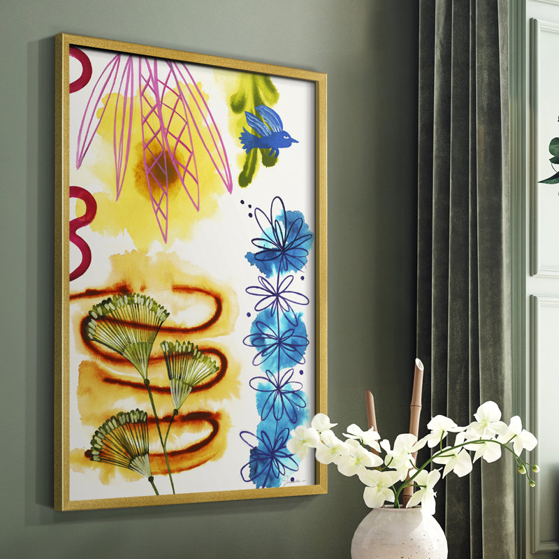 Flower Power I, reproduction encadrée - bois massif, Or, H 10 po x l 8 po