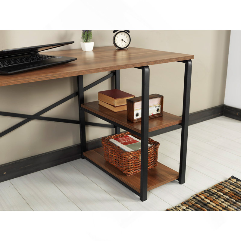  Computer Desk,Home Office Desk, Oak/Black, 32" H x 24" W x 48" D