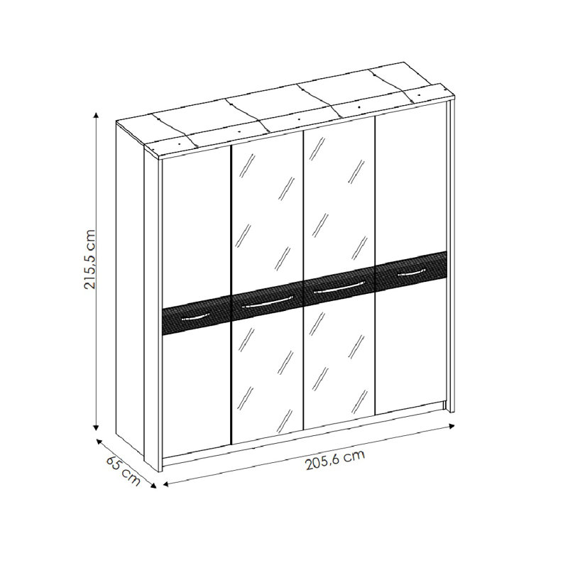 Hamden 3 Door Manufactured Wood Wardrobe, 215.30cm H x 205.60cm W x 65.10cm D