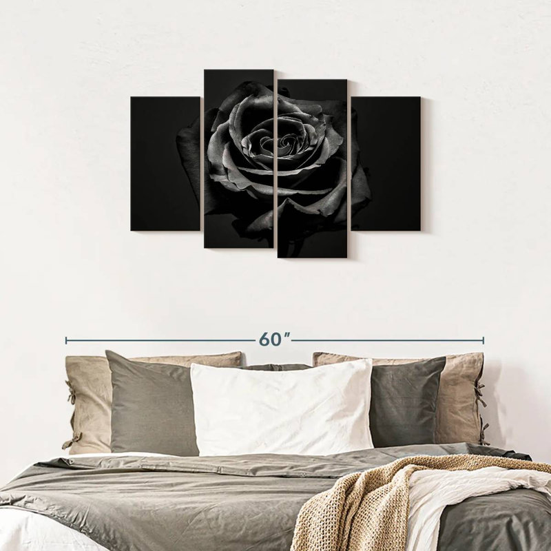 " Black Rose " 4 - Pieces, 27" H x 43" W x 1.25" D