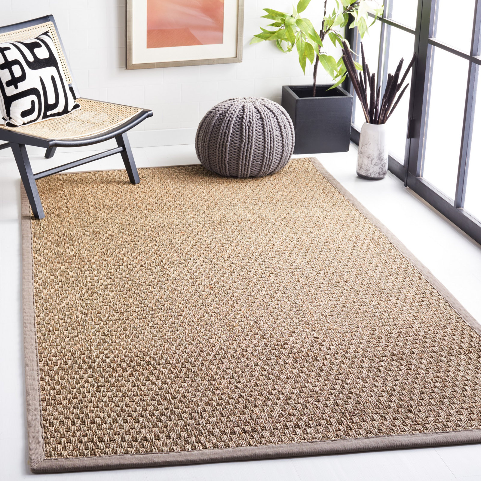 Lasone Natural Gray Seagrass Rug, Rectangle 9' x 12'