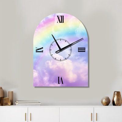 Soft Pastel Rainbow I - Boho Arched Wall Clock