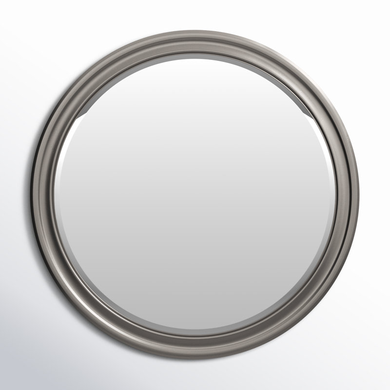 Talvi Wood Round Wall Mirror, Nickel