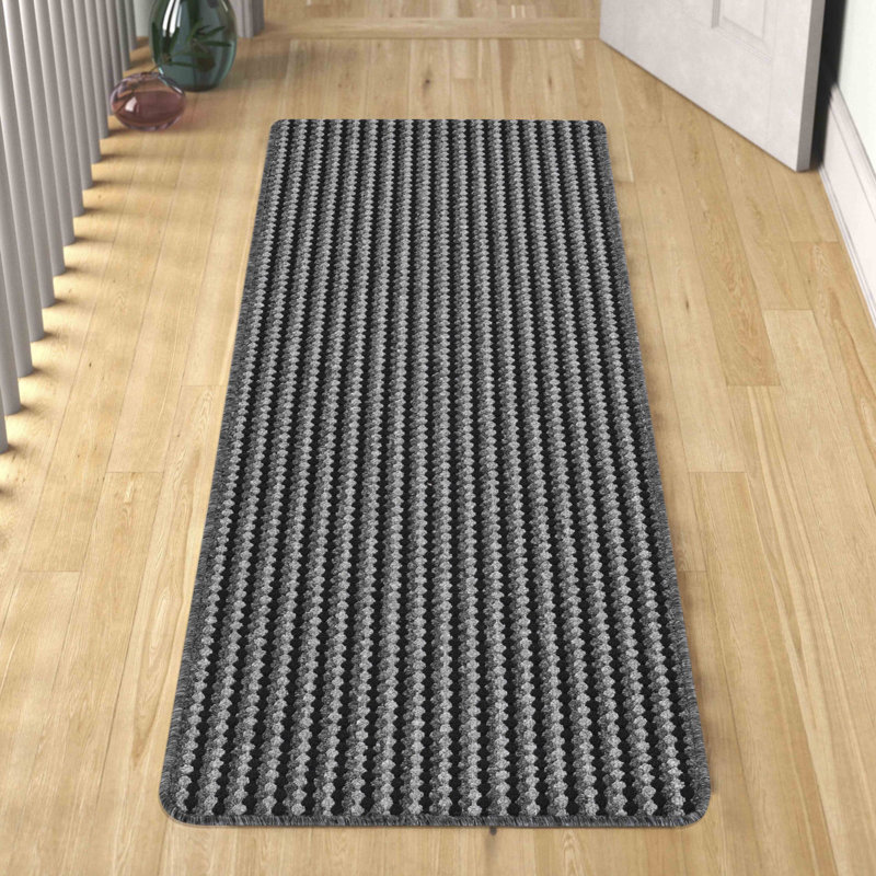Ridhaan Non-Slip Striped Doormat, Rectangle 120W x 180L cm, Anthracite