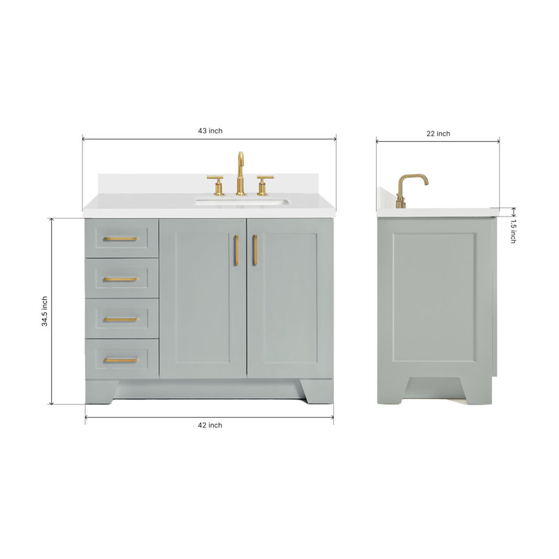 43 IN.  Single Bathroom Vanity, Gray, Rectangular, Right 