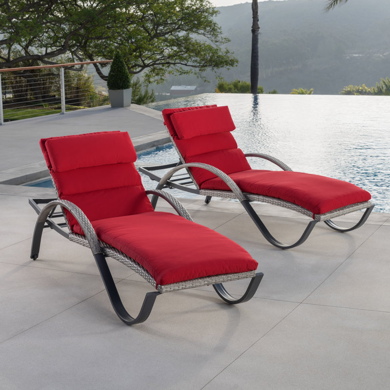 Fionnula Aluminum Patio Chaise Lounge Set with Cushions, Canvas Jockey Red Sunbrella® Canvas