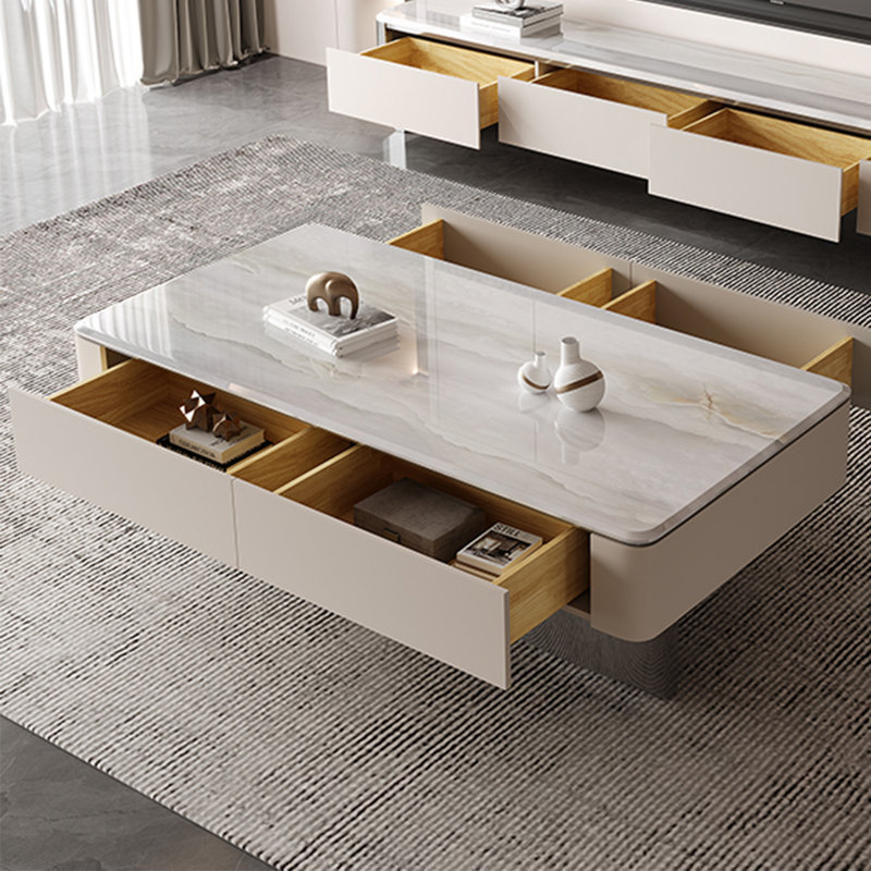 Table basse rectangulaire en pierre micro-cristalline, Blanc, H 17,7 po x L 47,2 po x l 23,6 po