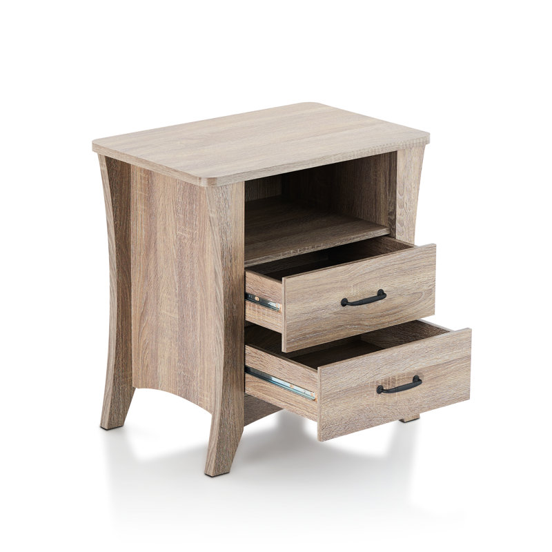 Table d'appoint en bois avec pieds fuselés et 2 tiroirs, Naturel