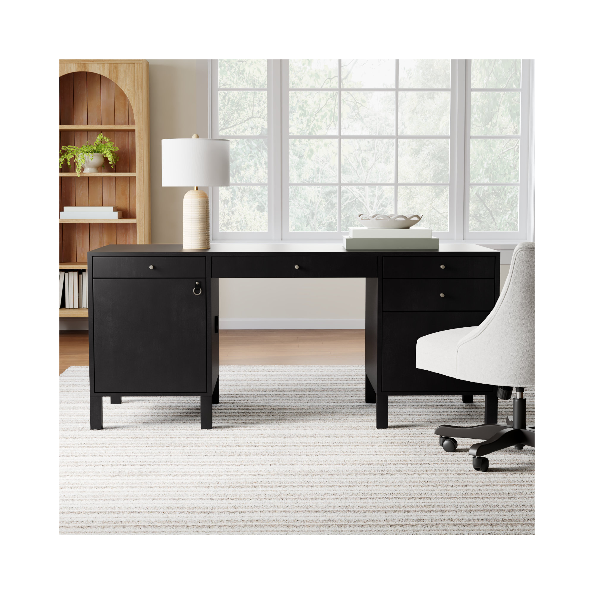 Kenzie Executive Desk, Black Wash Poplar