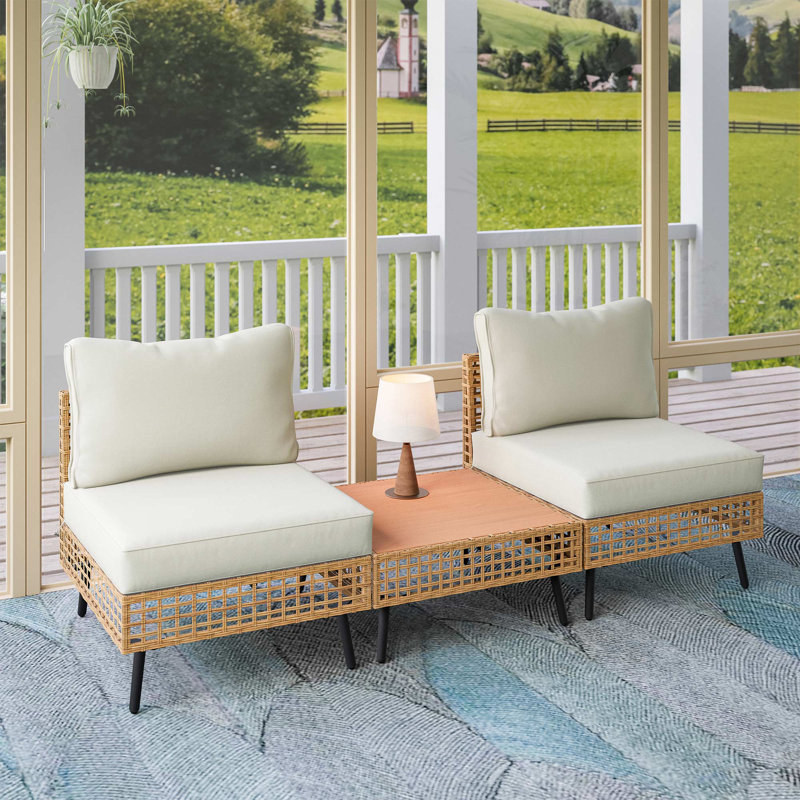 Ensemble de canapé modulaire d'extérieur sans accoudoirs pour 2 personnes avec table basse, Beige