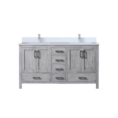 Meuble-lavabo double gris 60 po X P 22 po avec plateau en marbre et robinet - fermeture en douceur, P tendance patiné
