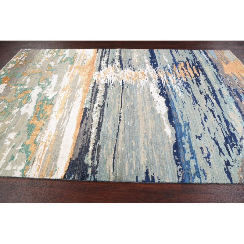 Tapis oriental contemporain abstrait à motif végétal noué à la main 6 x 9