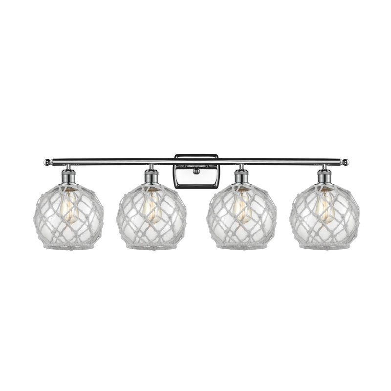 Éclairage de salle de bain à intensité variable 4 lumières Larochelle Farmhouse Rope, Transparent/blanc, Chrome poli