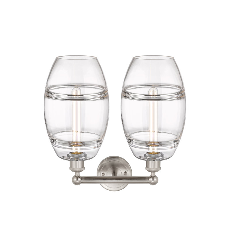Éclairage pour meuble-lavabo à 2 lumières à intensité variable Kusham, Nickel satiné, Transparent