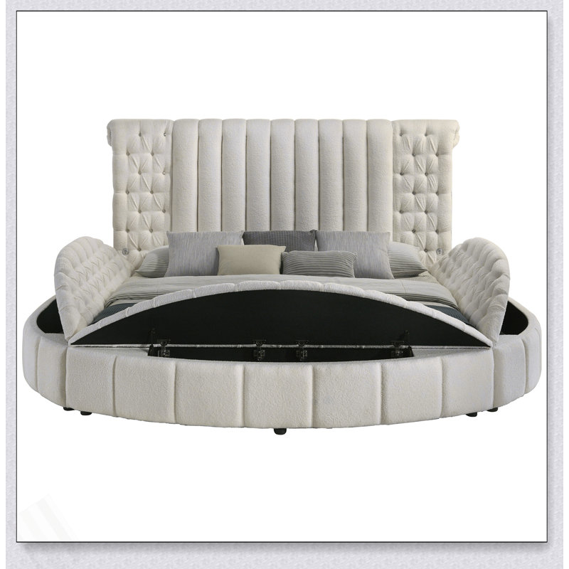 Santiago Ivory Upholstered Eastern King Round Storage Bed