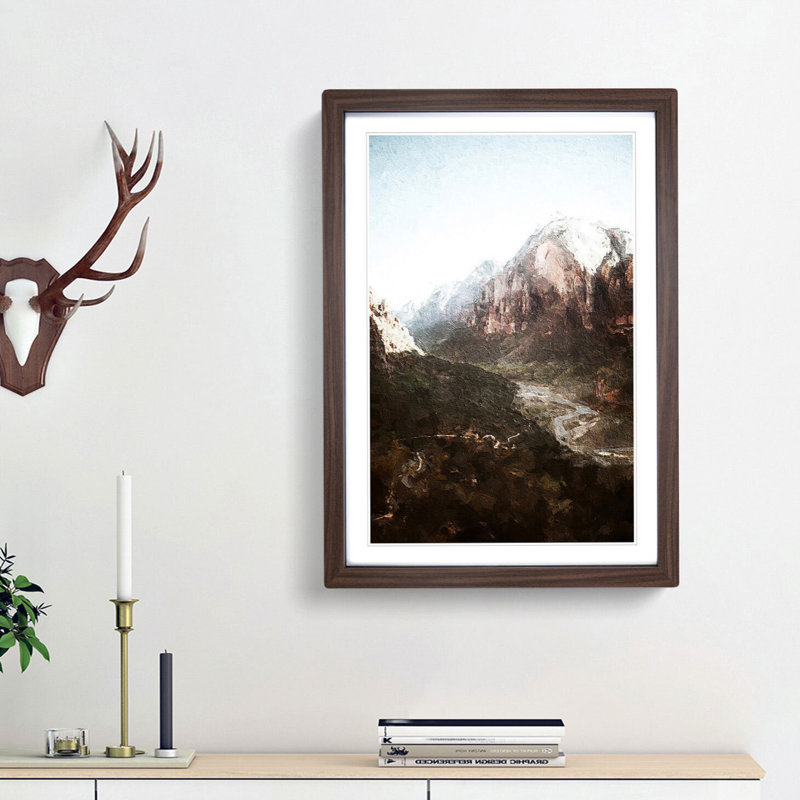 Angels Landing Trail In Zion National Park Utah - Single Picture Frame Painting, 45cm H x 33cm W x 2cm D, Walnut Framed