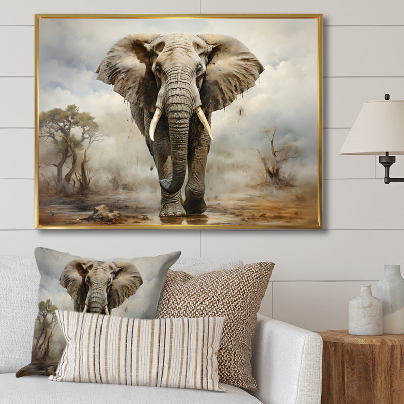 «Elephant Graceful Elephant», reproduction sur toile, Cadre flottant doré, H 34 po x l 44 po x P 1,5 po