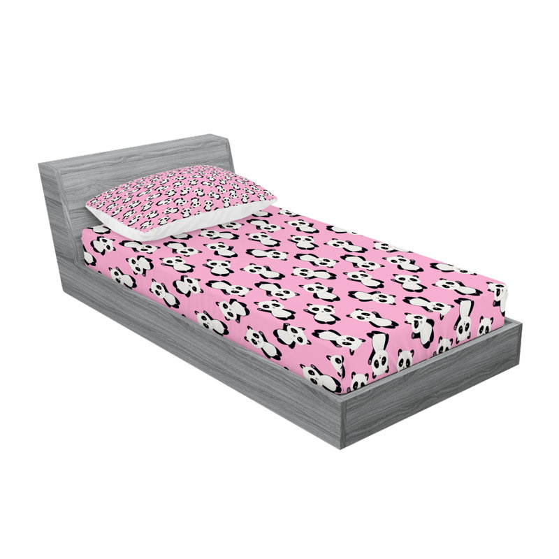 Drap-housse et coussin décoratif panda Ambesonne, gris anthracite pâle, Ensemble de draps pour lit simple + deux taies d'o
