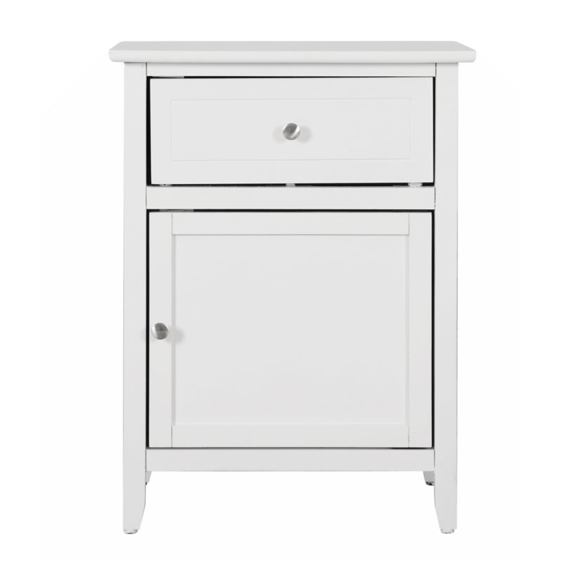 Transitional White Wood and Nickel 1-Drawer Nightstand