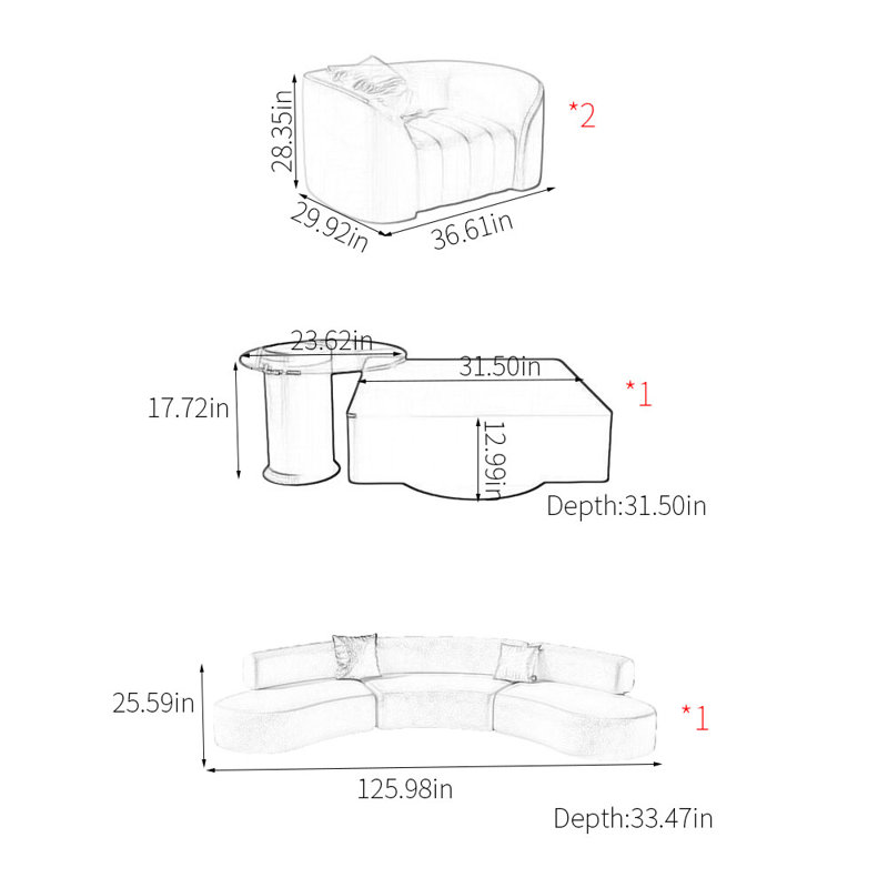 Semi-circular curved shaped movable corner sofa