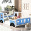 Lit bleu en forme de voiture pleine grandeur avec roulettes - Fabrication en bois de pin et fenêtres de conception de voiture pour rails à lattes prêts pour le matelas Allure-1606010697-1606010703